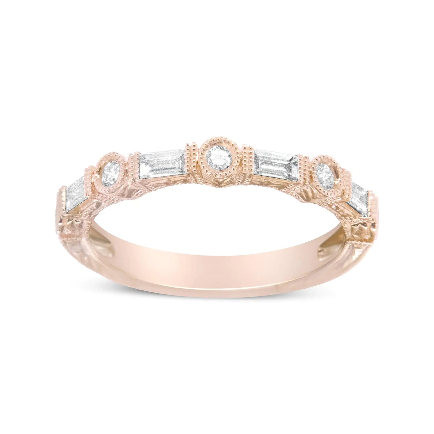 14K Rose Gold 3/8 Cttw Baguette and Round Diamond Bridal Band - (H-I Color, VS1-VS2 Clarity)