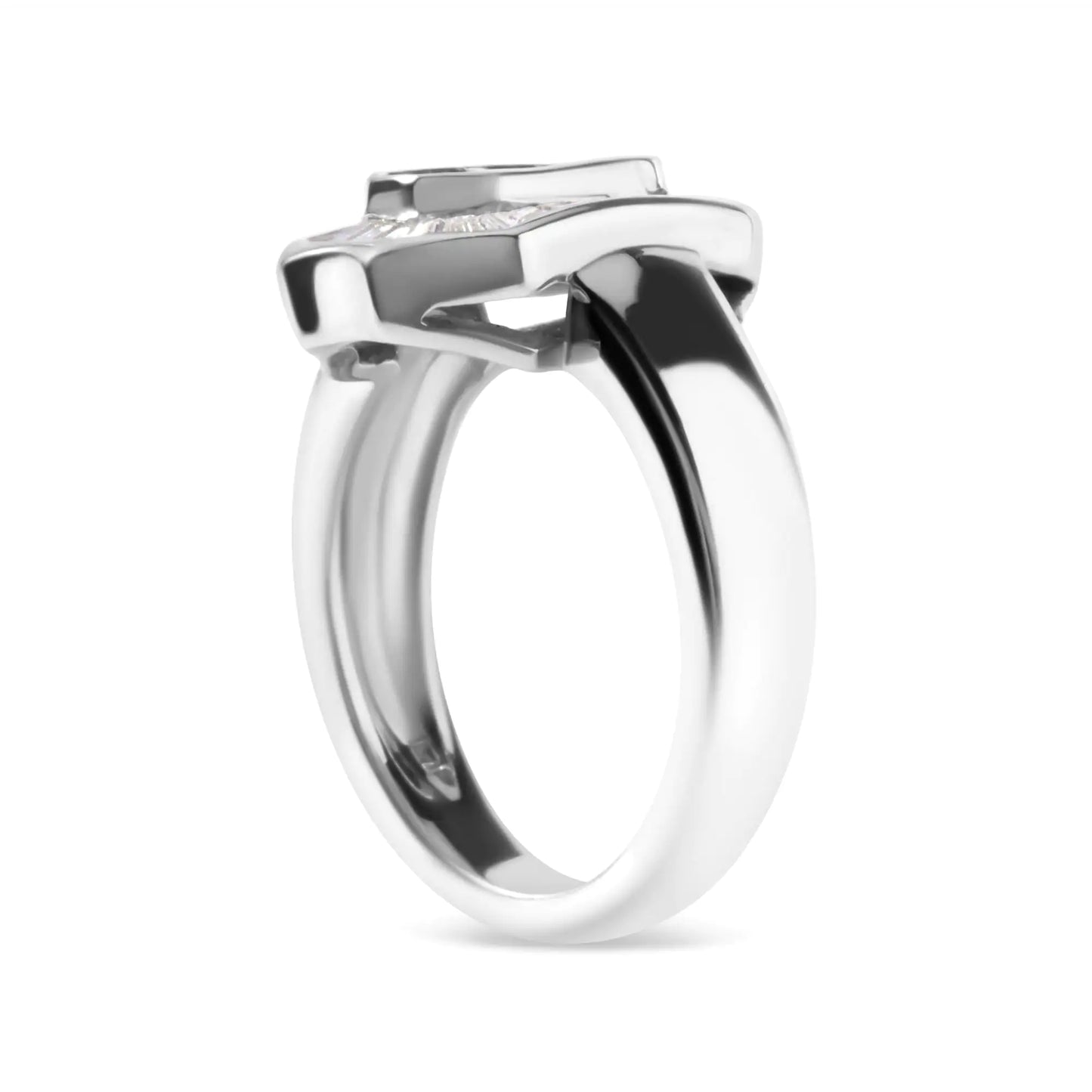 14K White Gold 1.00 Cttw Baguette and Princess-Cut Diamond Cocktail Art Deco Style Ring (H-I Color, SI1-SI2 Clarity)