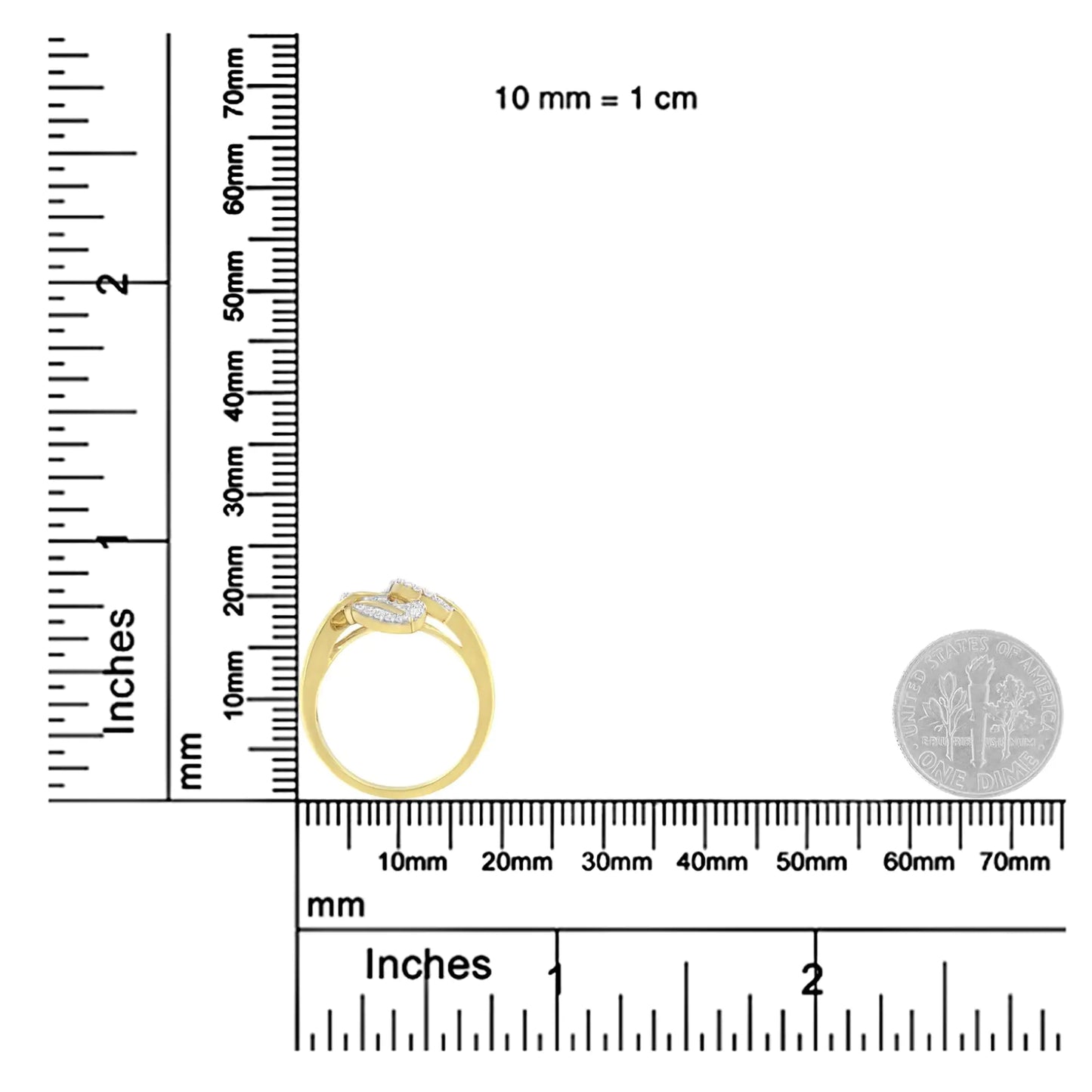 18K Yellow and White Gold Plated .925 Sterling Silver 3/8 Cttw Baguette and Round Diamond Bypass Triple Leaf Ring (I-J Color, I1-I2 Clarity)