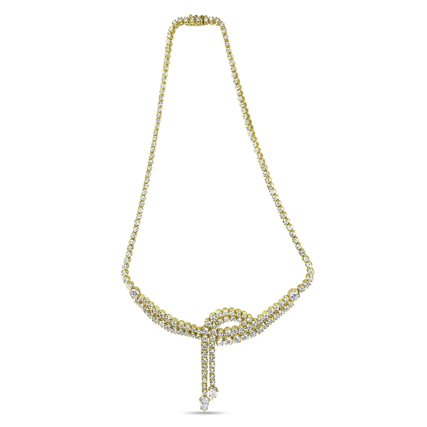 14k Yellow Gold 17.0 Cttw Diamond Double Row Lariat 18" Inch Tennis Necklace with Pear Shape Diamond Drop Tips (I-J Color, VS2-SI1 Clarity)