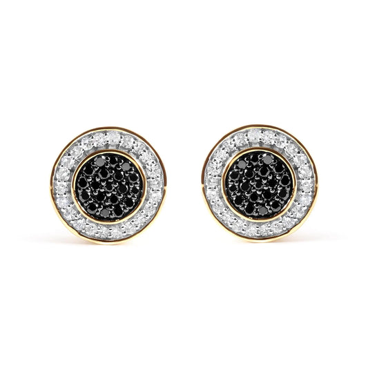 Men's 10K Yellow Gold 1/3 Cttw White and Black Treated Diamond Earring (Black / I-J Color, I2-I3 Clarity)