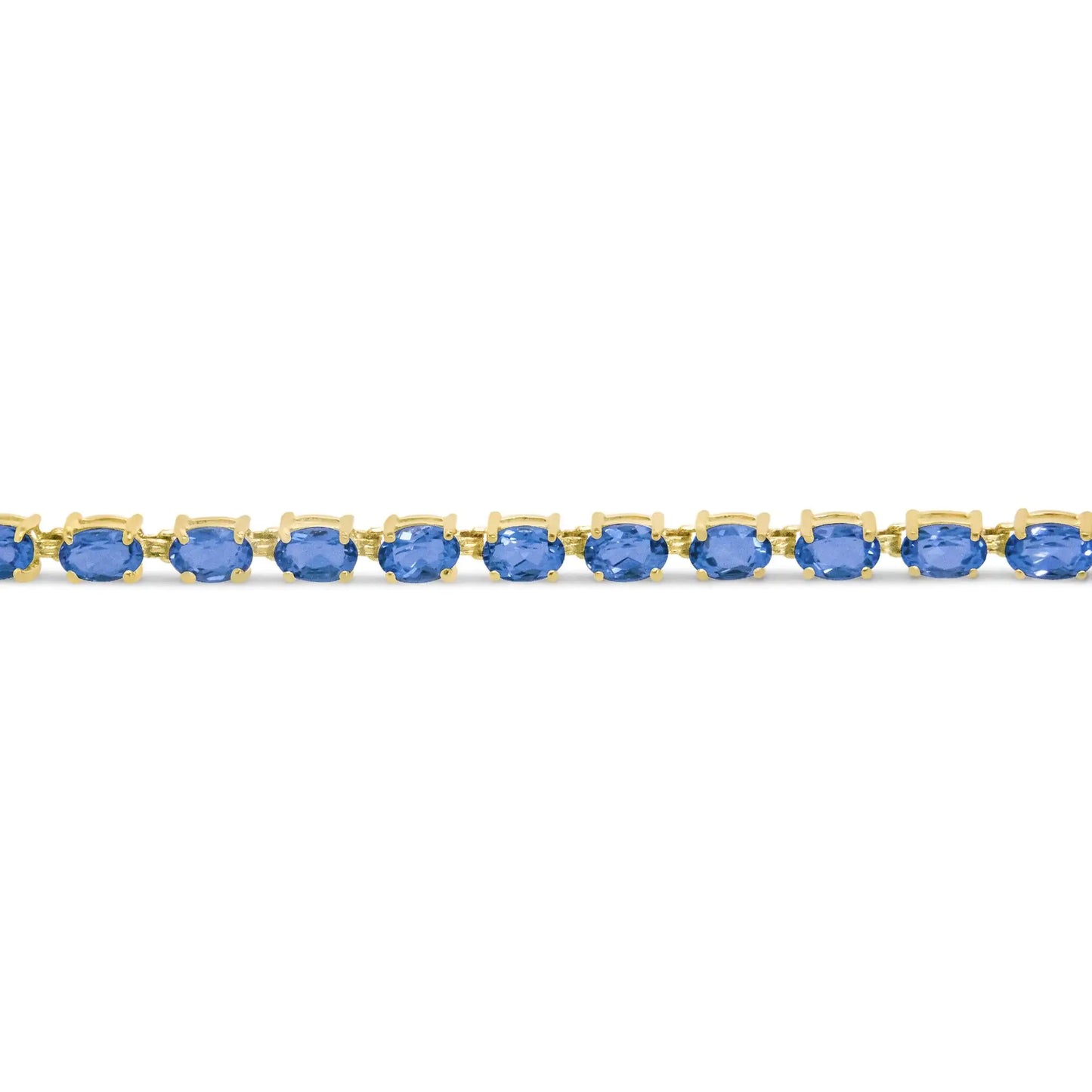 10K Yellow Gold and 4 Prong Set 6X4 MM Blue Topaz Link Tennis Bracelet - Size 7 Inches