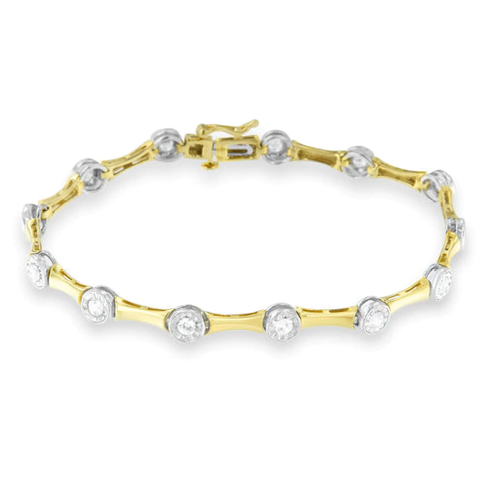 10K Yellow Gold Flashed .925 Sterling Silver 1.0 Cttw Miracle Set Round-Cut Diamond Bezel Style Link Bracelet (I-J Color, I1-I2 Clarity) - 7"