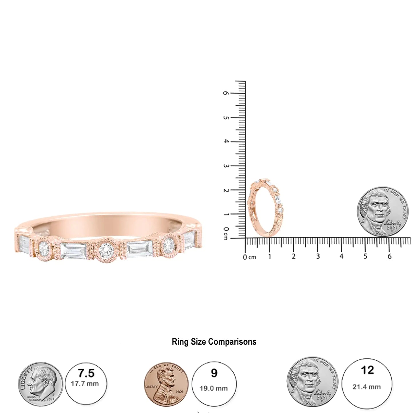 14K Rose Gold 3/8 Cttw Baguette and Round Diamond Bridal Band - (H-I Color, VS1-VS2 Clarity)