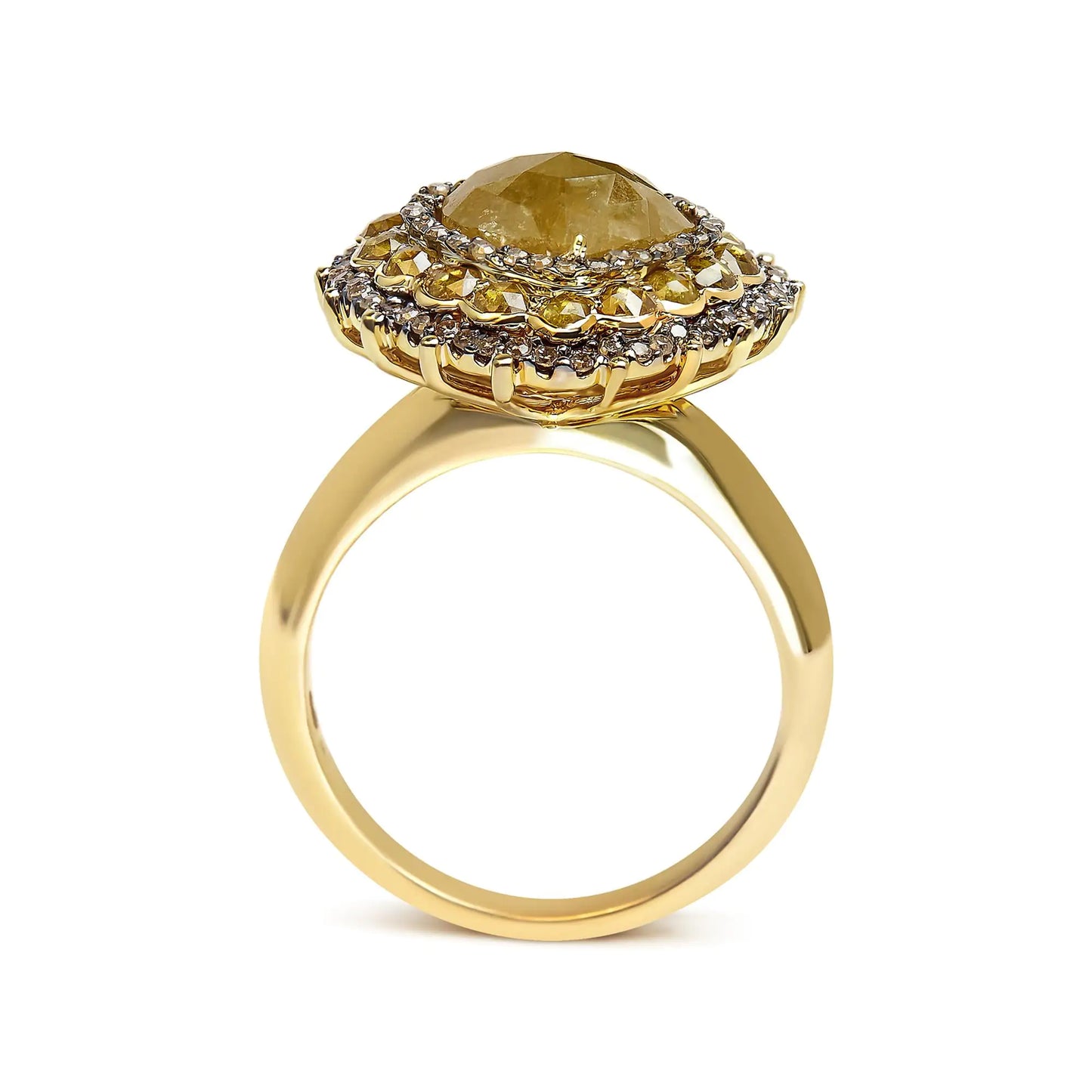 14K Yellow Gold 3.00 Cttw Yellow Rose Cut and White Diamond Halo Cocktail Ring (Yellow/I-J Color, I1-I2 Clarity) - Size 7