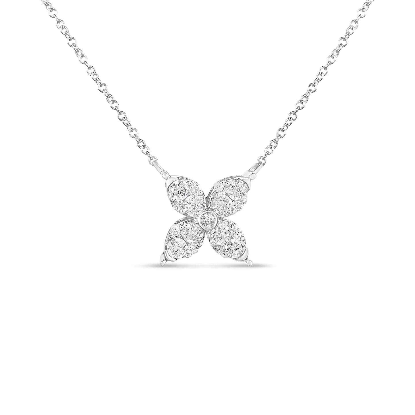 10K White Gold 1/2 Cttw Brilliant Round Diamond Marquise Shaped 4 Leaf Clover Adjustable 16-18" Inch Pendant Necklace (I-J Color, I1-I2 Clarity)