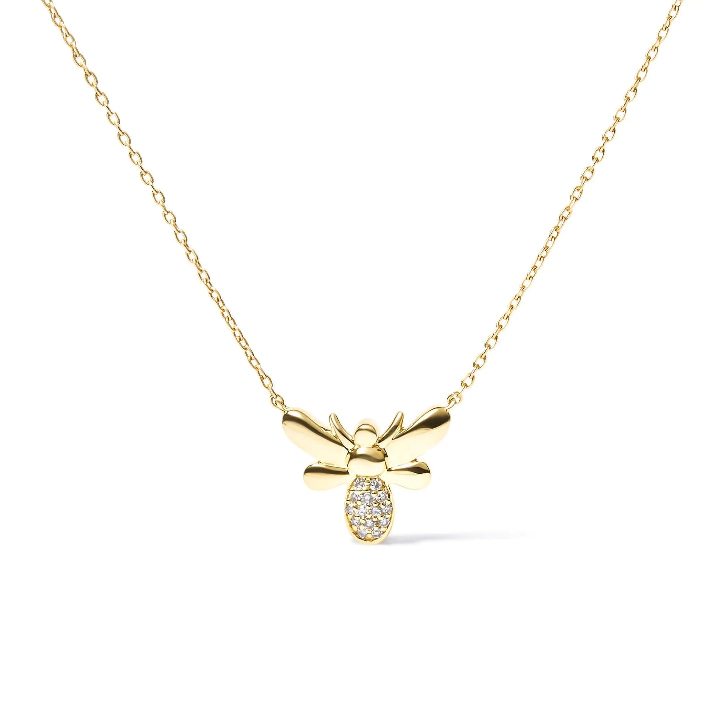 10K Yellow Gold Diamond Accented Bumble Bee Pendant 18" Inch Necklace (H-I Color, I1-I2 Clarity)